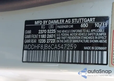 2012 Mercedes-Benz E 350 4Matic z USA, uszkodzony, nr VIN WDDHF8JB6CA547259